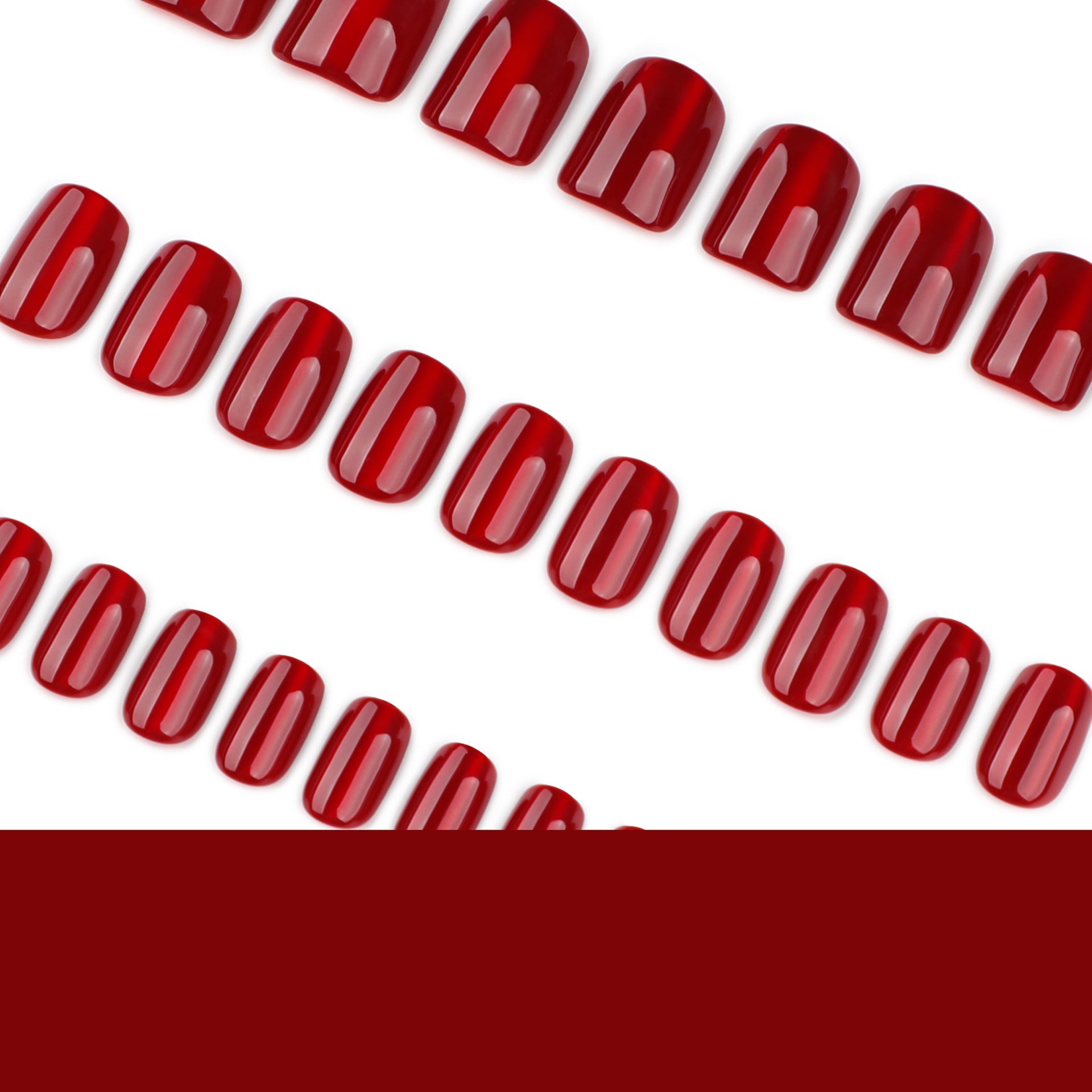 30 pieces burgundy solid color flash cat eye square short press-on nails