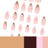 French leopard print flash 3D almond shape press-on nails