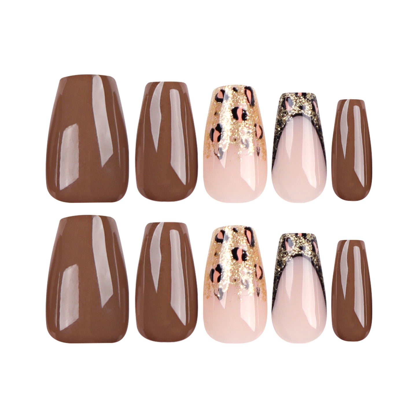 Autumn Brown Simple Wear Nail Patch Gold Glitter Leopard Print Nail Art Ballet Finger Nail Patch Nail Patch|365nails