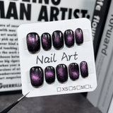 Handmade press on nails 9D spar cat eye simple short   |365nails