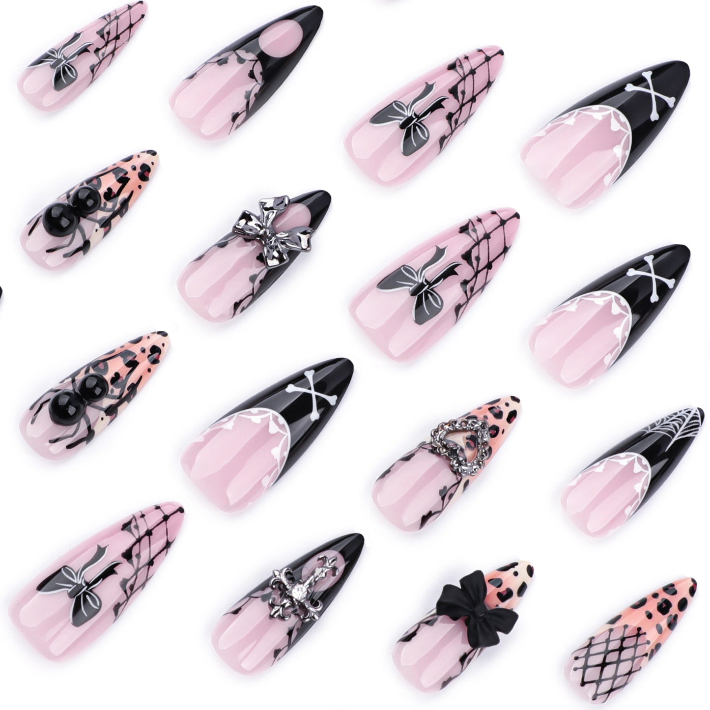 Gothic hottie wearing nail French leopard print manicure fake nail three-dimensional bow spider personalized nail piece|365nails