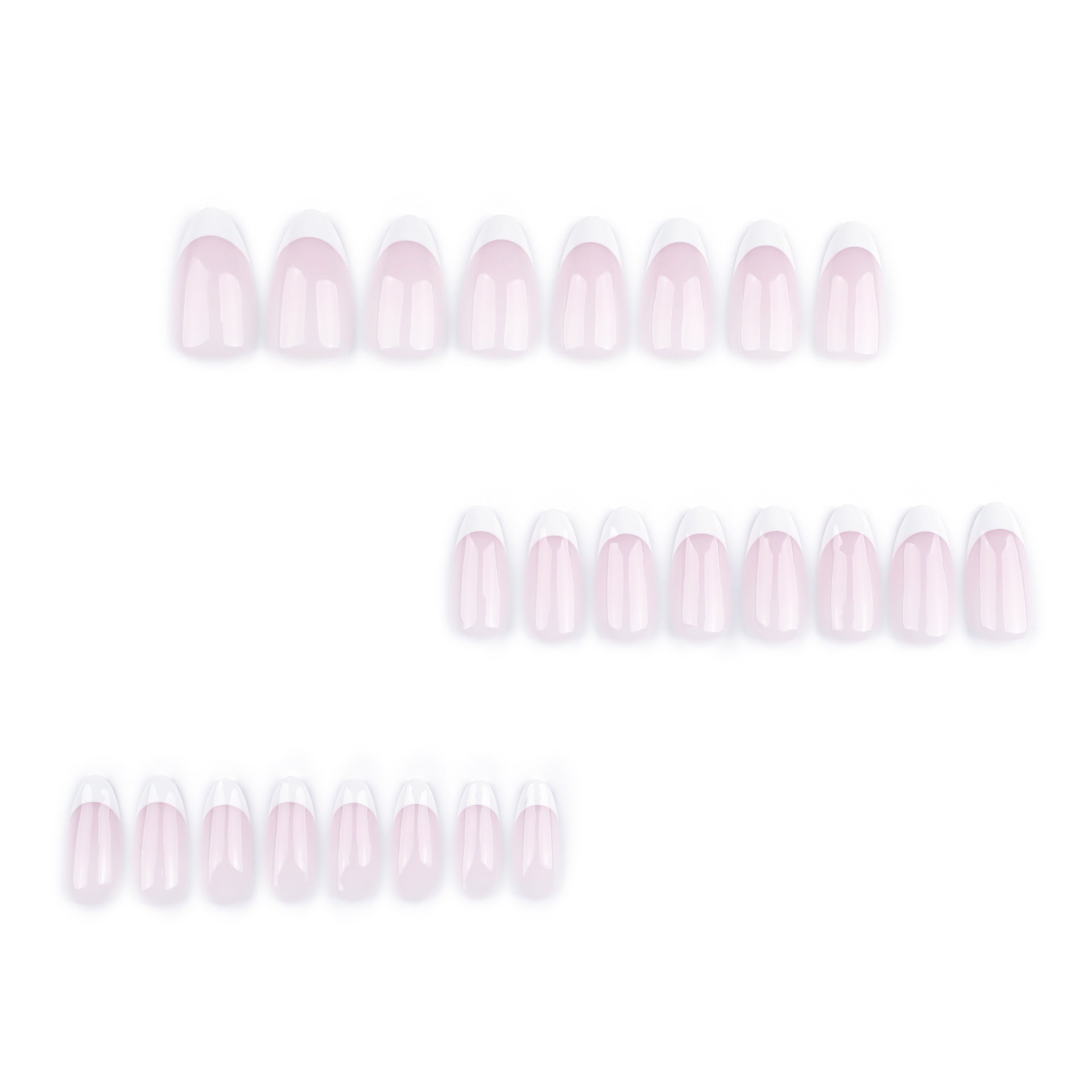 Unhas postiças clássicas rosa nude francesas brancas, unhas postiças curtas amêndoa finalizadas|365nails