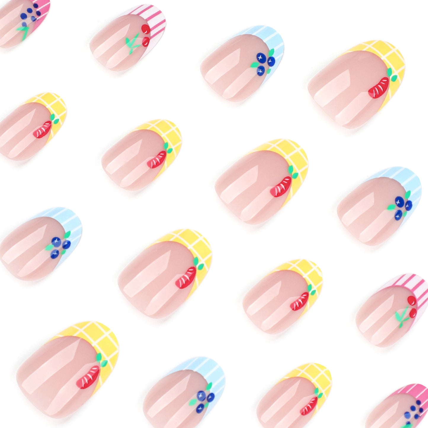 Cute and fresh cartoon fruit wearing nail short round short manicure nail piece French wearing nail piece wholesale