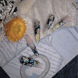 Title Ink-Night Floral Court | Black-Gold Crystal Art Series Press-On Nails