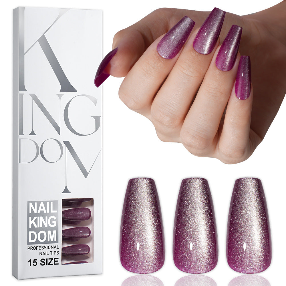 Cat eye press on nails, flash Spice Girl patch manicure removable trapezoidal nail 120 pieces boxed fake nails