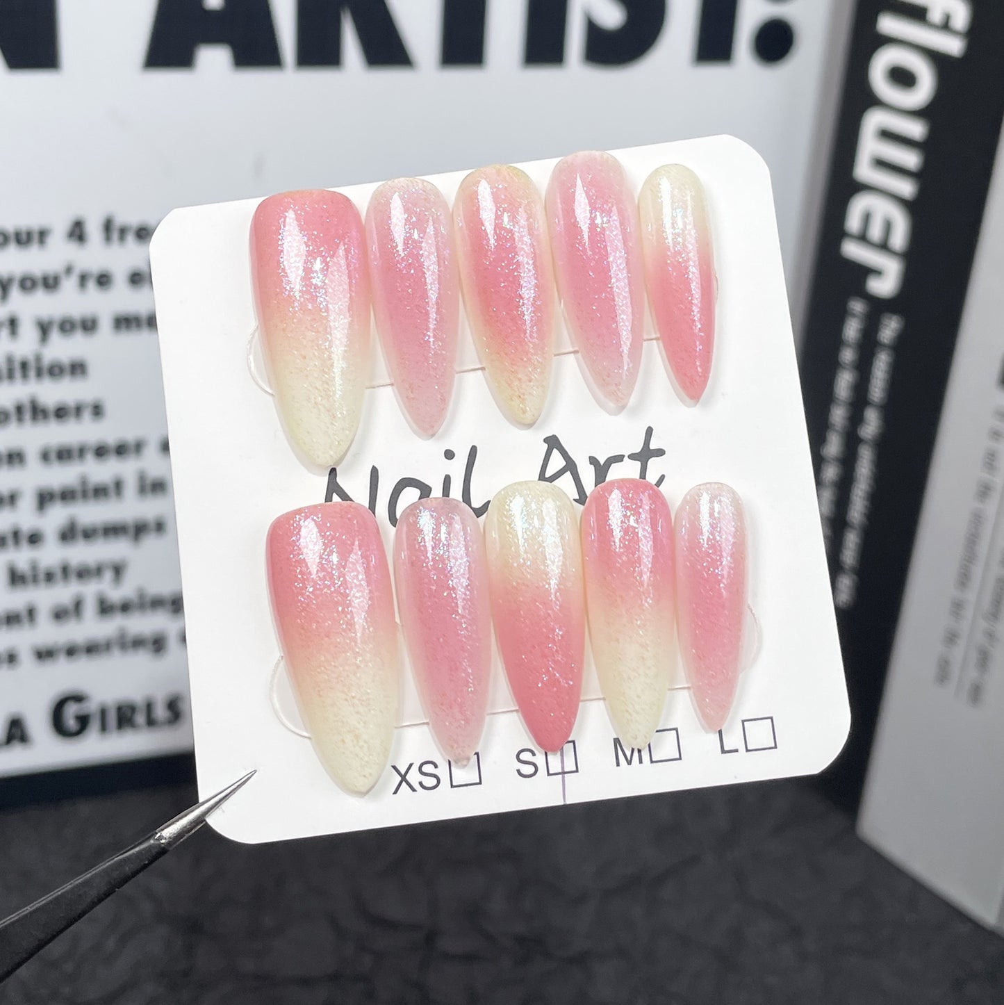 Unhas postiças simples, blush, doces, puras, brilhantes, Spice Girl, longas, feitas à mão, para usar no atacado|365nails