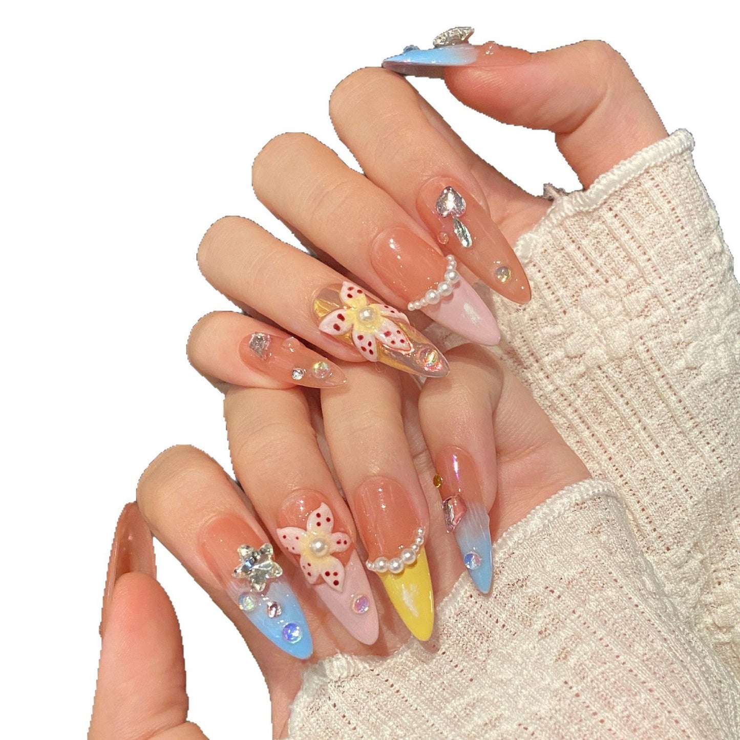 almond island nightingale carving hand-painted pinching spring and summer removable pure handmade nails | 365nails