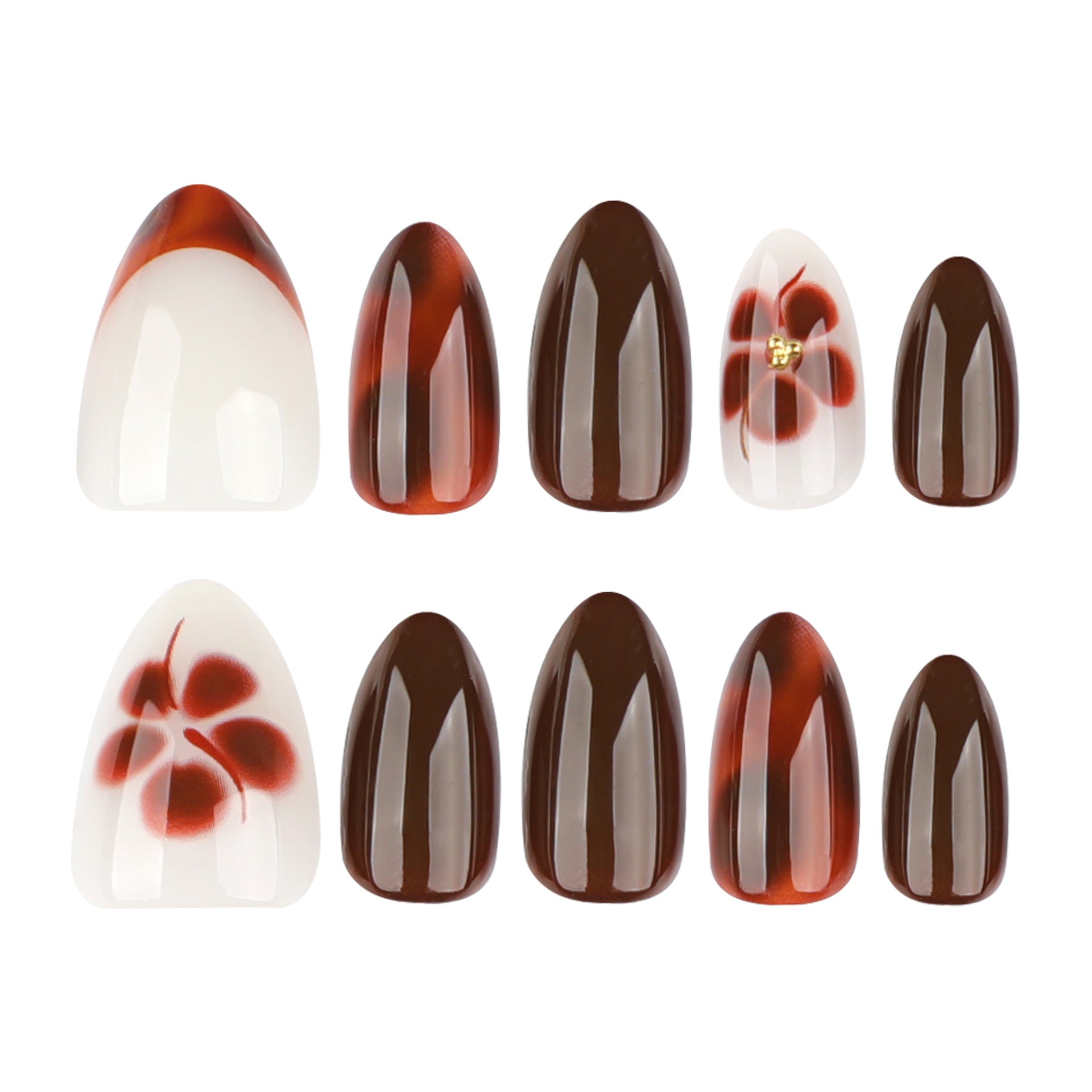 Stained Petal Flower French Short Almond press-on nails