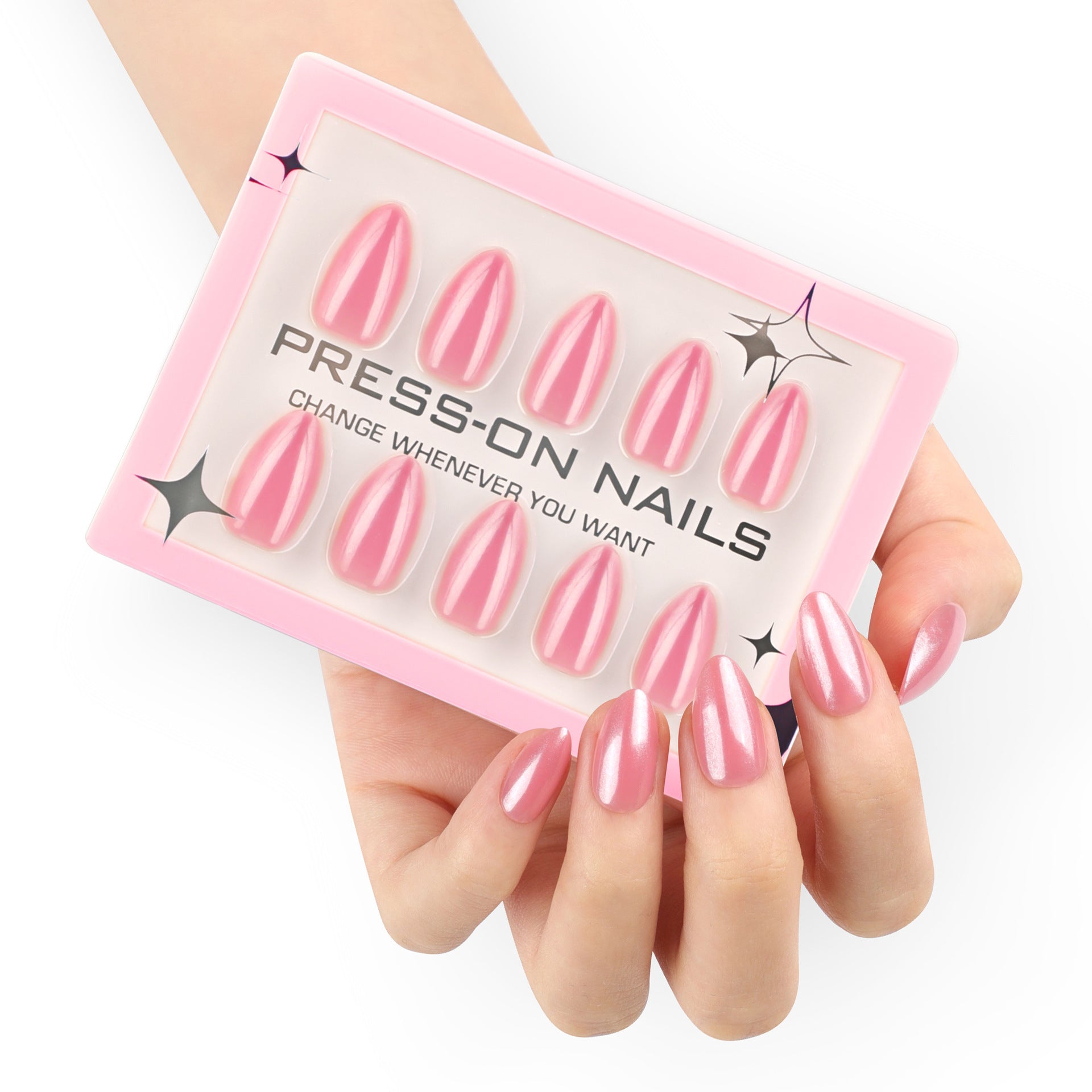 30 boxed high-end magic mirror powder almond short press-on nails