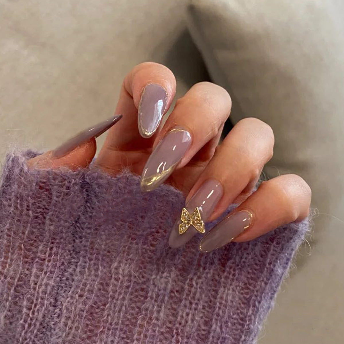 Smoke Purple Phnom Penh Butterfly Wear Nail Art Finished Fake Nail Nail Art Patch Nail Patch Removable Nail Patch|365nails