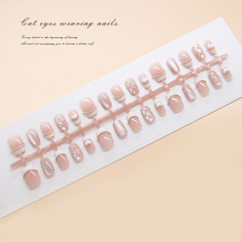 Nail Tips prefabricated nail French press on nails Sweet love Chasing light cat eye nail Short T Nail art patch Diamond |365nails