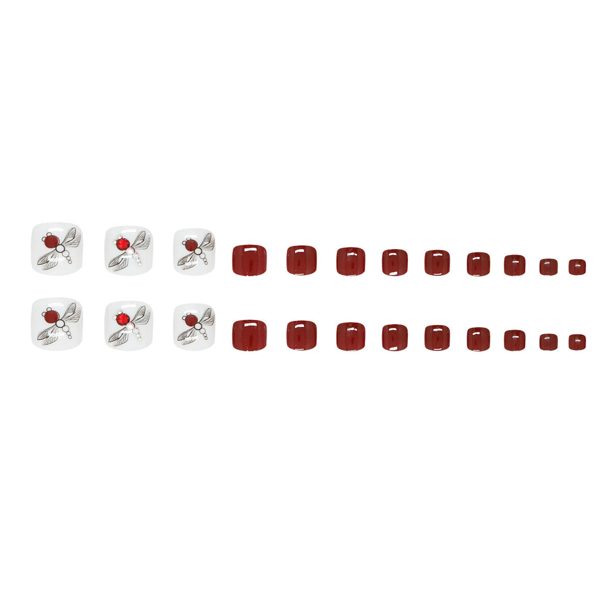 Summer smart burgundy flash diamond dragonfly atmosphere ins wind Press-on toenails nail finished product removable 24 pieces|365nails