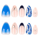 Blue Smudge Simple French Almond Short press-on nails