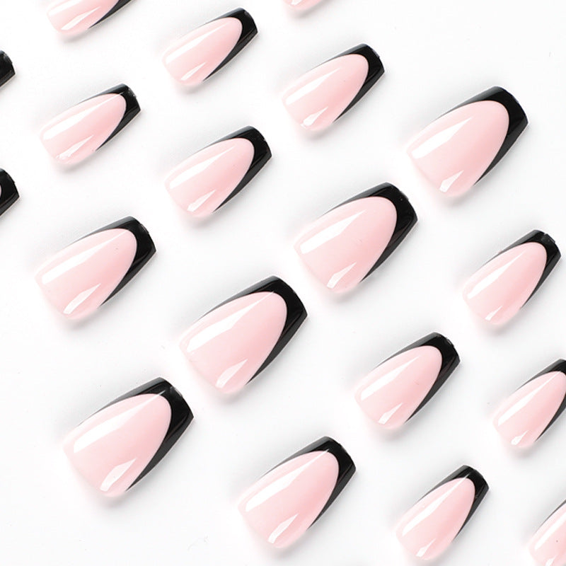 Venta al por mayor de almohadillas para uñas postizas, almohadillas para uñas francesas cortas con borde negro, almohadillas para uñas postizas, uñas con acabado artístico | 365nails