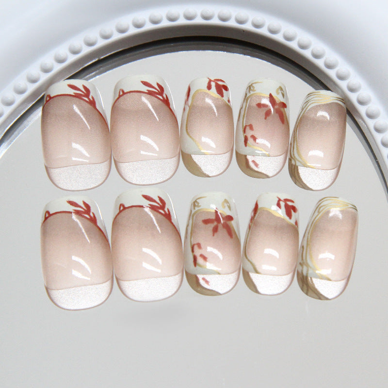 Nail Tips Prefabricated Nail Cream Yellow French Phnom Penh Flowers Gentle Temperament Girls Fashion Versatile Detachable Wear Nail Points|365nails