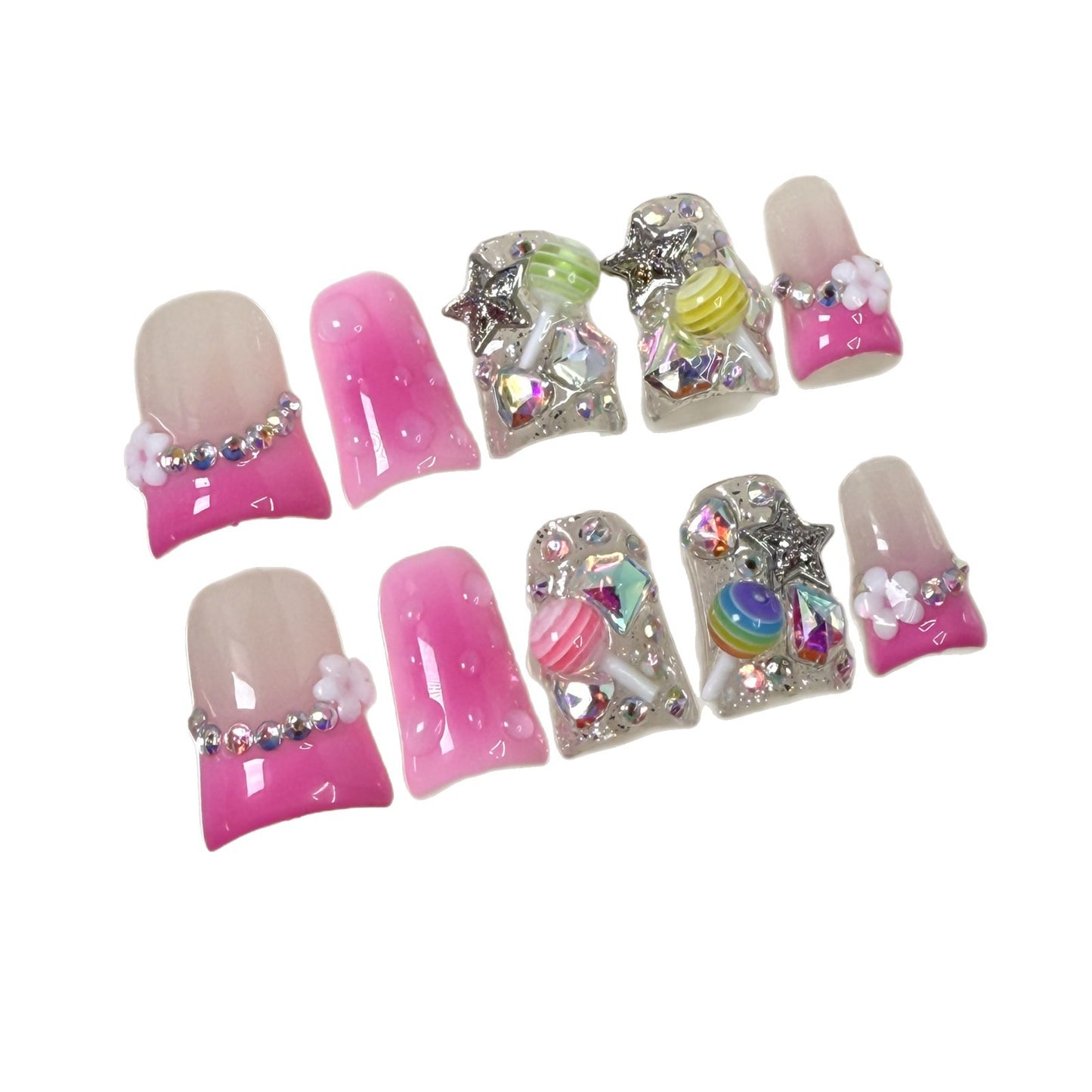 Duck bill nail sweet and cute ice transparent blush nail candy dream flash handmade press on nails wholesale|365nails