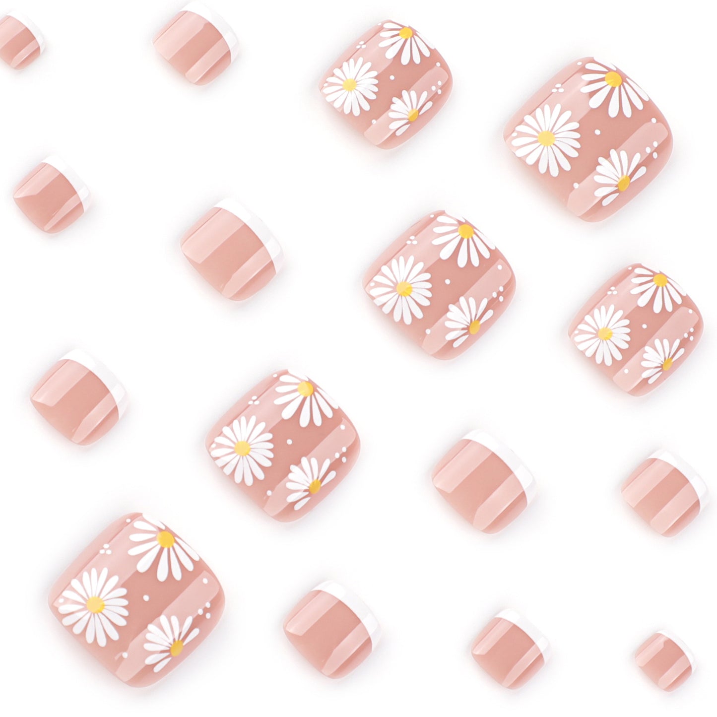 Nuevos productos de primavera y verano, flores de margarita, uñas de los pies simples y pequeñas, uñas de los pies frescas, pies blancos franceses, almohadillas para uñas a presión|365nails