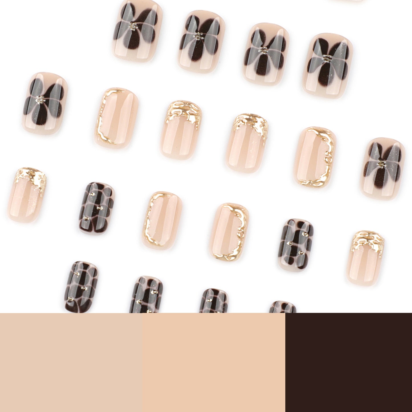 Brown Petals Flower Square Short 3D press-on nails