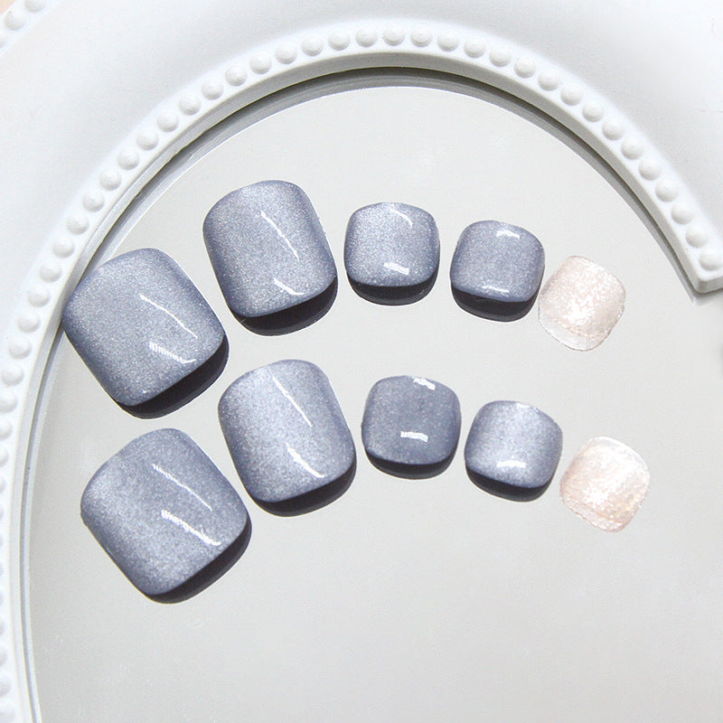Cool blue cat eye sweet fashion white versatile removable toenails 24 pieces|365nails