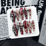 Adesivo de unha postiça artesanal de Halloween para indústria pesada, adesivo de unha longo retrô escuro, atacado 365nails