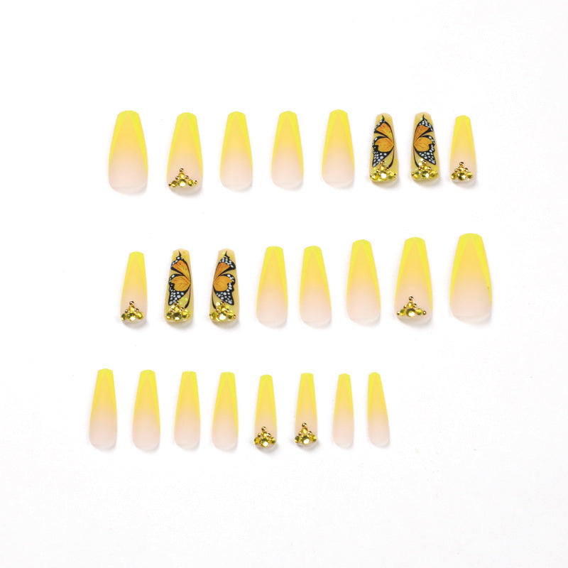 Wearing armor Premium yellow beveled French wearing armor Butterfly rhinestone fake nail piece Wholesale nail piece, wearing armor|365nails