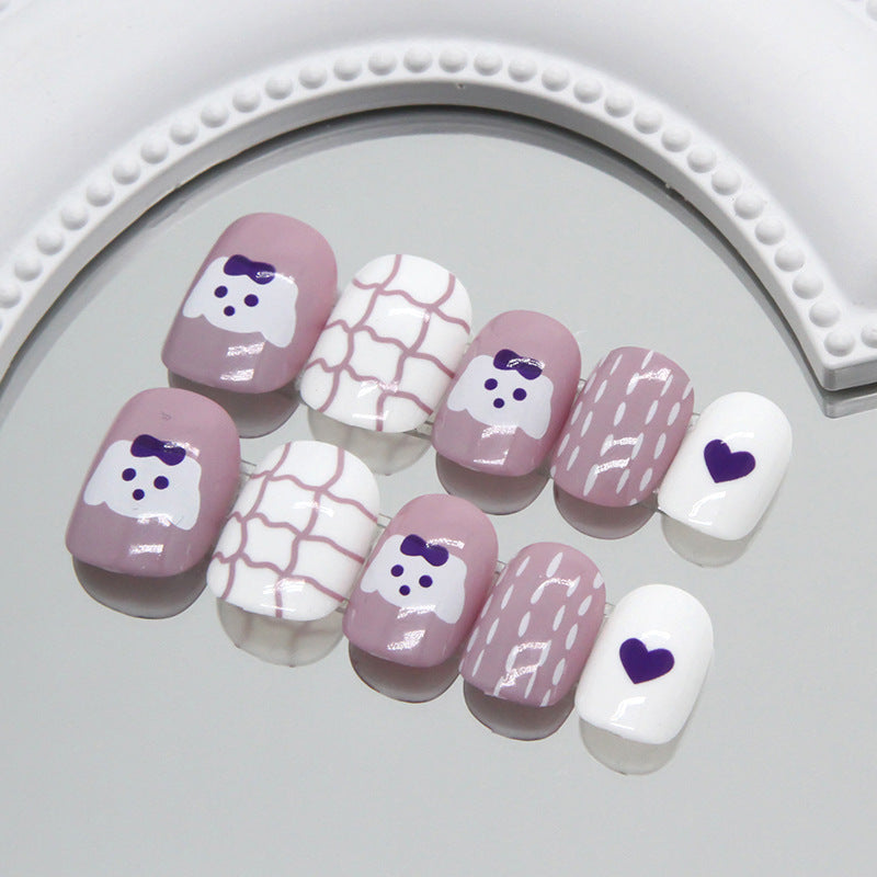 Taro color graffiti cute bear love manicure kids nails|365nails