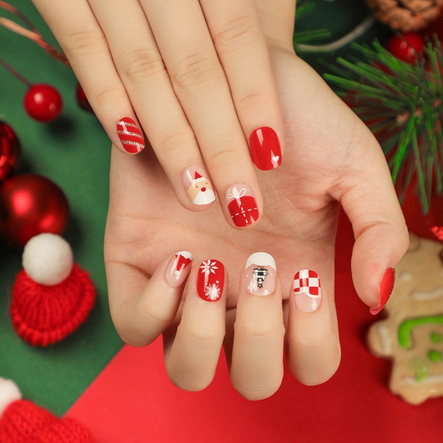 Christmas press on nails snowflake love snowman manicure short almond bow long nail wholesale|365nails