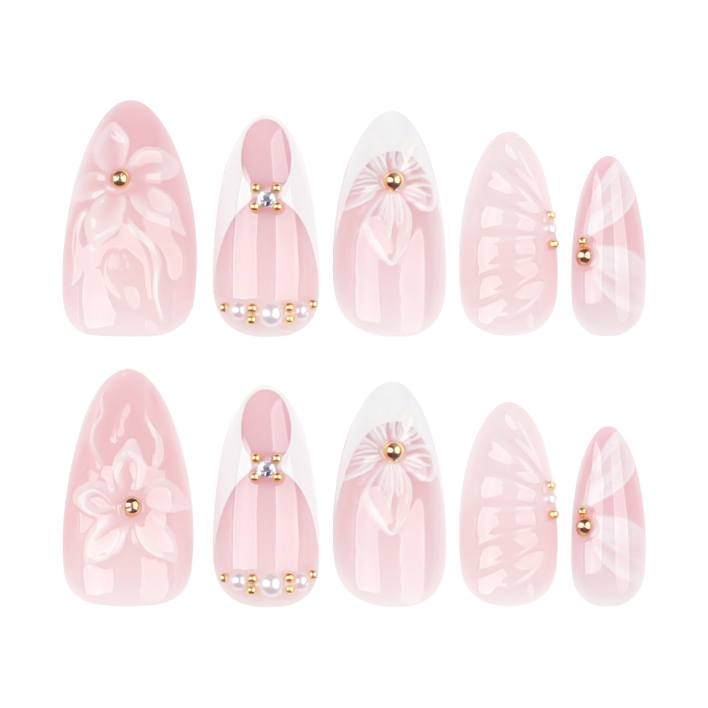 hot-selling 3D three-dimensional flower French medium and short almond nail |365nails