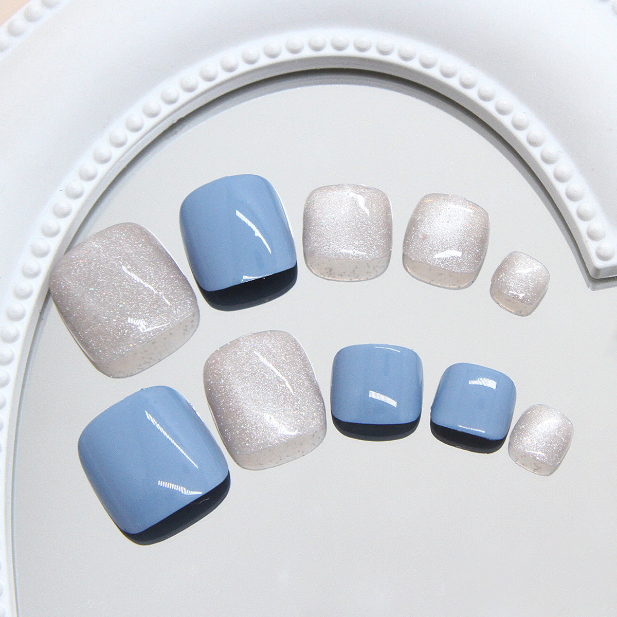 Blue refreshing white galaxy fine flash cat eye white ins wind toenails removable 24 pieces|365nails