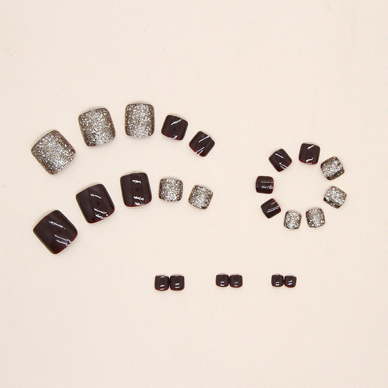 Champagne flash solid color burgundy New Year's bride's Press-on toenails nail nail piece manicure Press-on toenails wear nail finished product wholesale|365nails