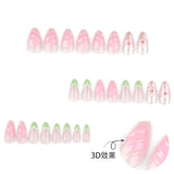 French fresh green gradual change 3D flower short almond press-on nails