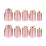 Uñas postizas francesas cortas, cortas, redondas y sencillas con polvo desnudo, color dorado, para usar en 3D, venta al por mayor | 365nails