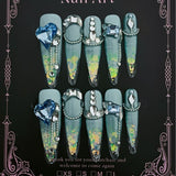 Title Sea Salt Starlight | Icy Blue Heart Crystal Art Series Press-On Nails