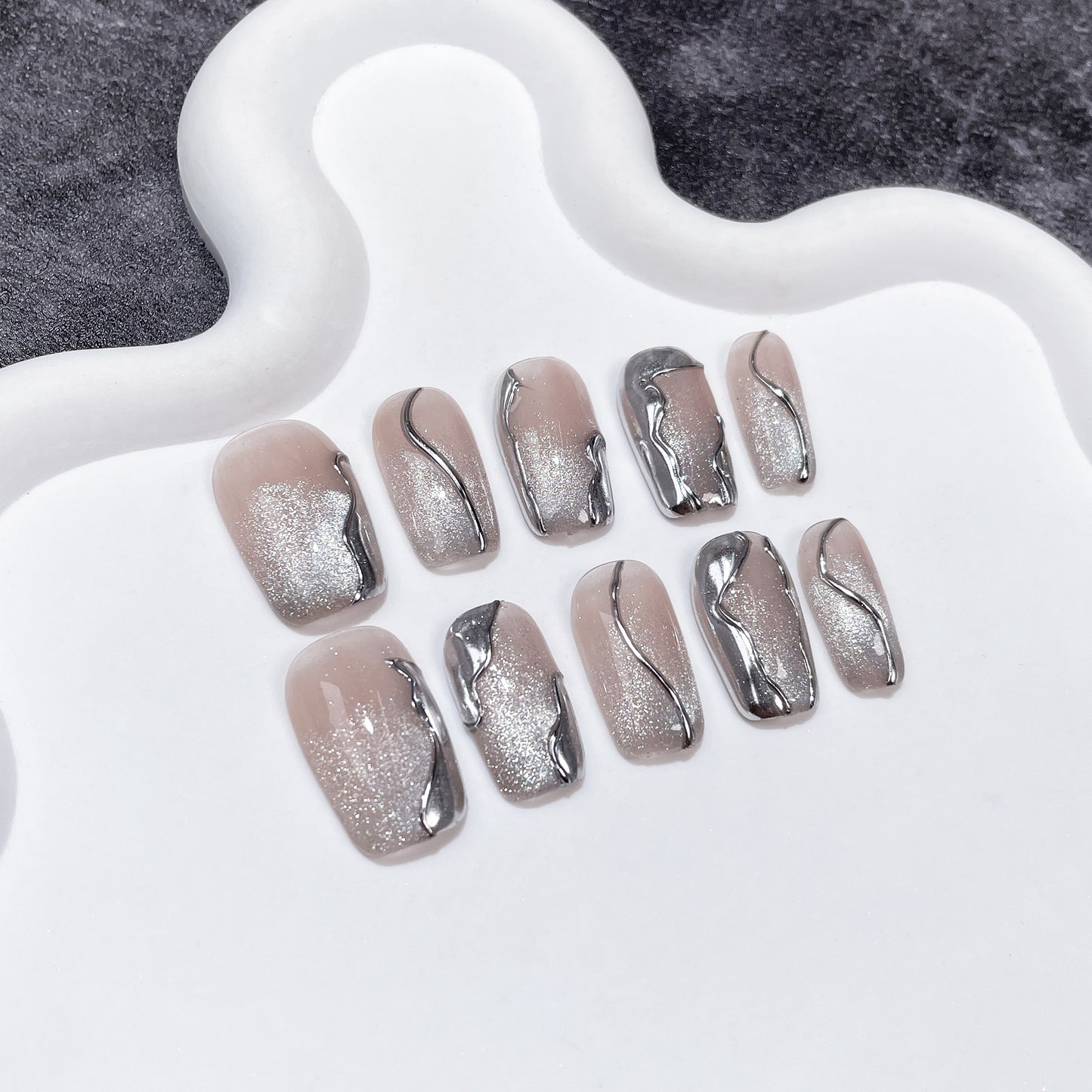 Handmade Press-on Nails spar cat eye irregular hook edge short temperament |365nails