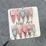 Uñas postizas de metal con efecto degradado, hechas a mano, con polvo plateado, diseño de uñas en dos colores, Europa y Estados Unidos, venta al por mayor |365nails