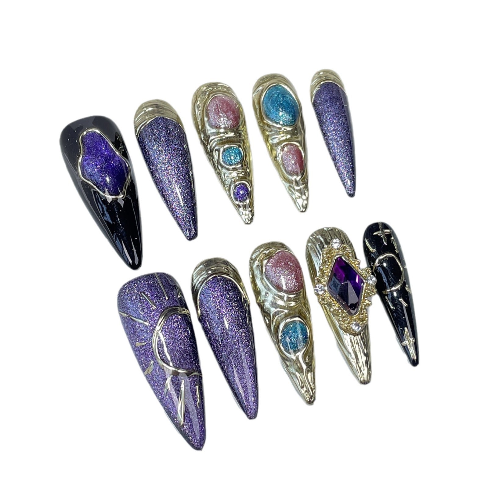 Long-pointed  light luxury heavy industry irregular cat eye handmade press-on nails  sticker|365nails