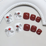 Verão inteligente bordô flash diamante libélula atmosfera ins vento unhas postiças produto acabado removível 24 peças | 365 unhas