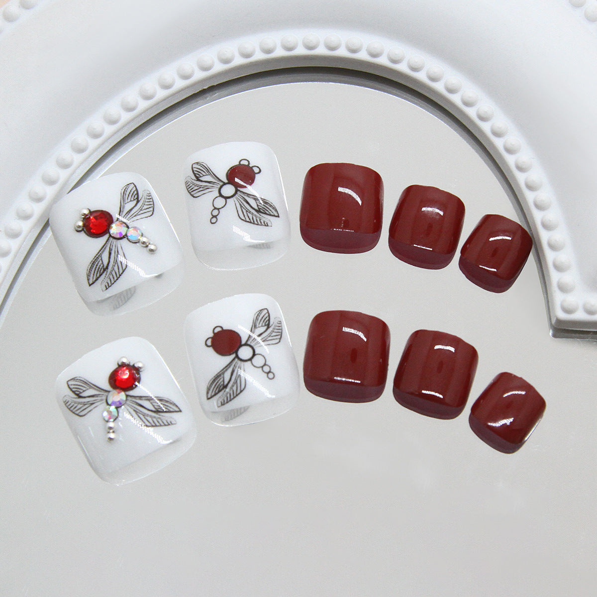 Verão inteligente bordô flash diamante libélula atmosfera ins vento unhas postiças produto acabado removível 24 peças | 365 unhas
