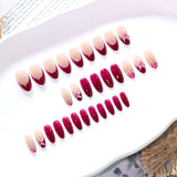 French burgundy 3D three-dimensional flower short almond press-on nails