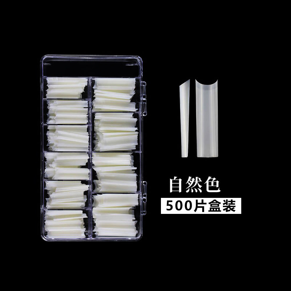 Nail Tips nail plate semi-sticker, light sticker, transparent XXL water pipe nail 500 pieces, boxed flat head fake nail, extended patch nail art.