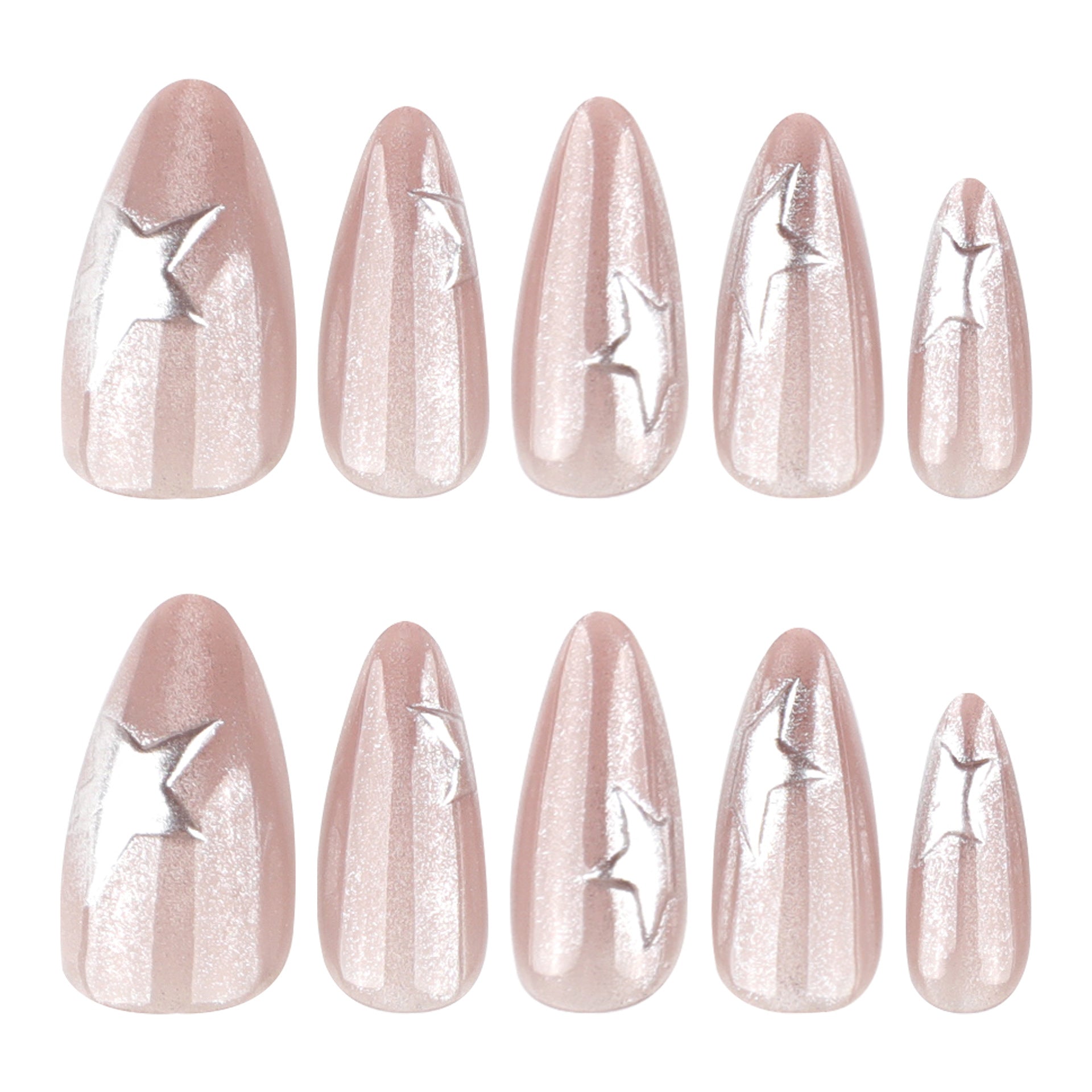 Flash Cat's Eye Short Almond 3D Stereo Silver Star press-on nails