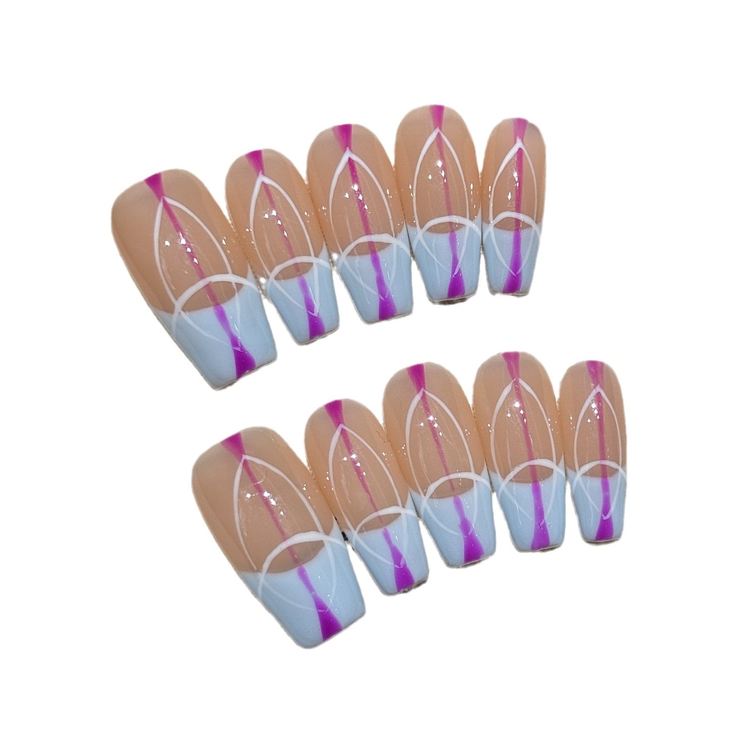 Líneas geométricas degradadas, uñas postizas personalizadas hechas a mano, arte degradado, líneas de tecnología del futuro, productos terminados hechos a mano, uñas de desgaste | 365nails