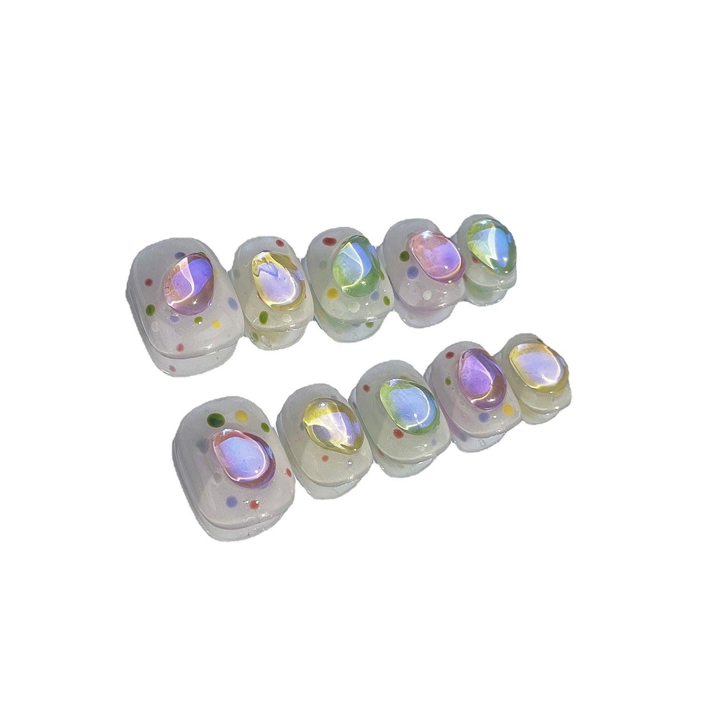 Handmade manicure patch polka dot macaron colorful bright diamond cute sweet short nail wearable nail piece|365nails