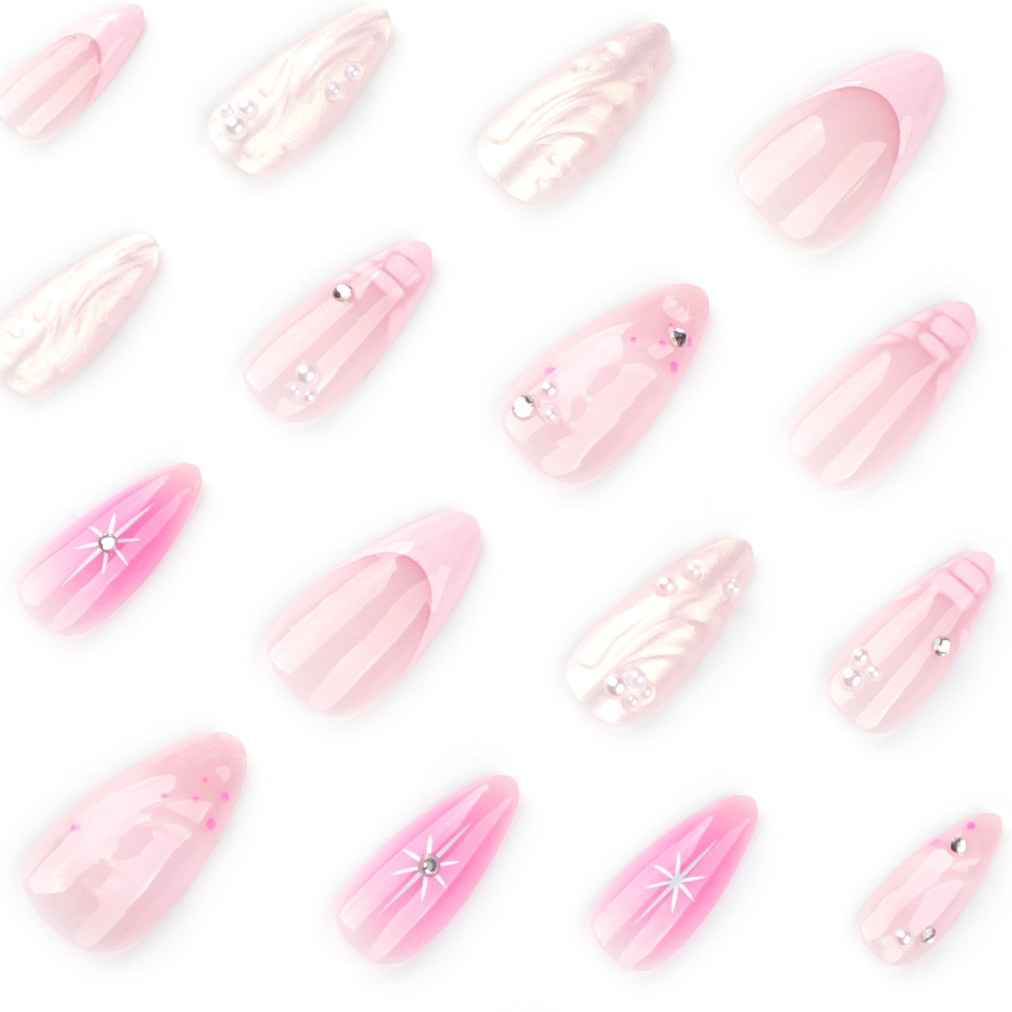 3D French water ripple Press on nails short almond film smudging hot-selling detachable fake nails in Europe and America|365nails
