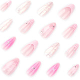 Unhas postiças removíveis com efeito de ondulação de água francesa 3D, curtas, com película de amêndoa, mais vendidas na Europa e América|365nails