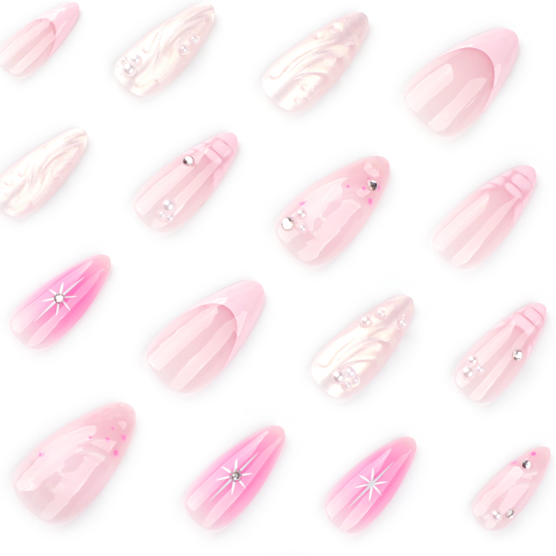 Unhas postiças removíveis com efeito de ondulação de água francesa 3D, curtas, com película de amêndoa, mais vendidas na Europa e América|365nails