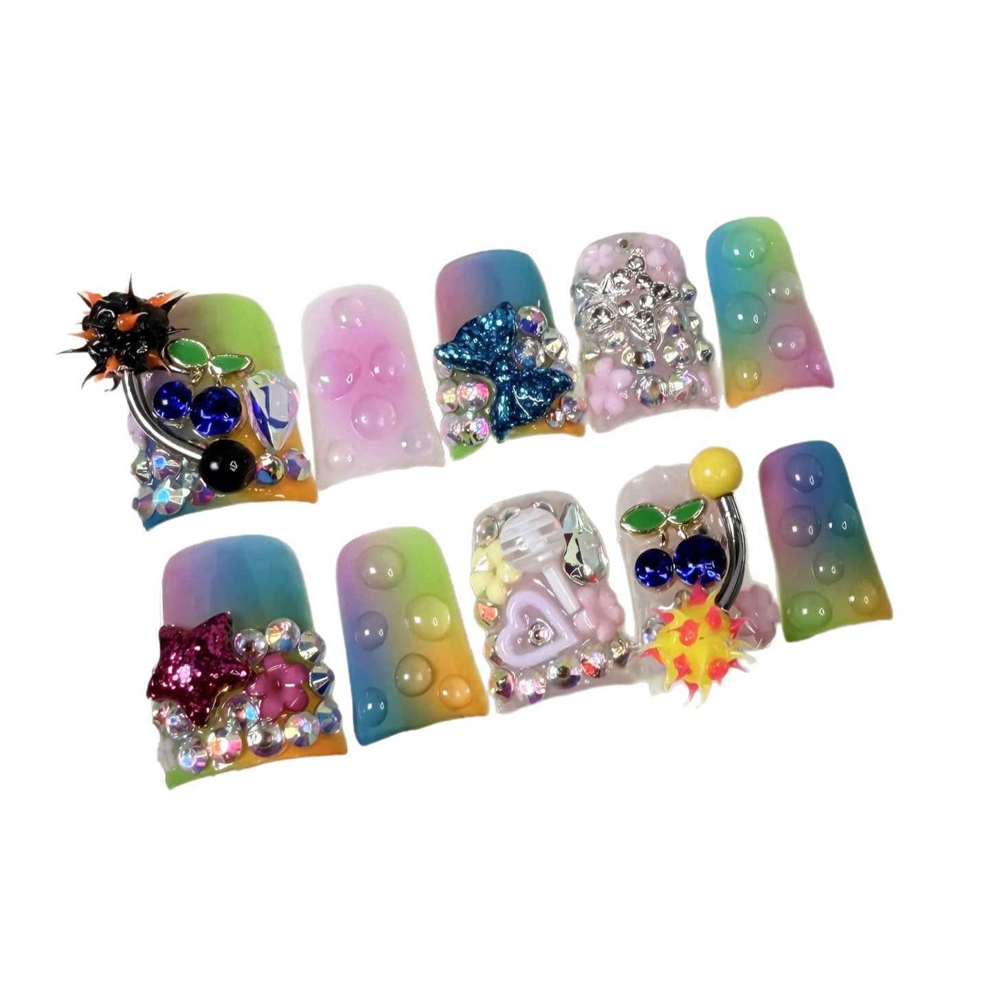 Duck bill nail multi-color gradual change blush nail ice transparent flash nail patch press-on nails pure handmade|365nails
