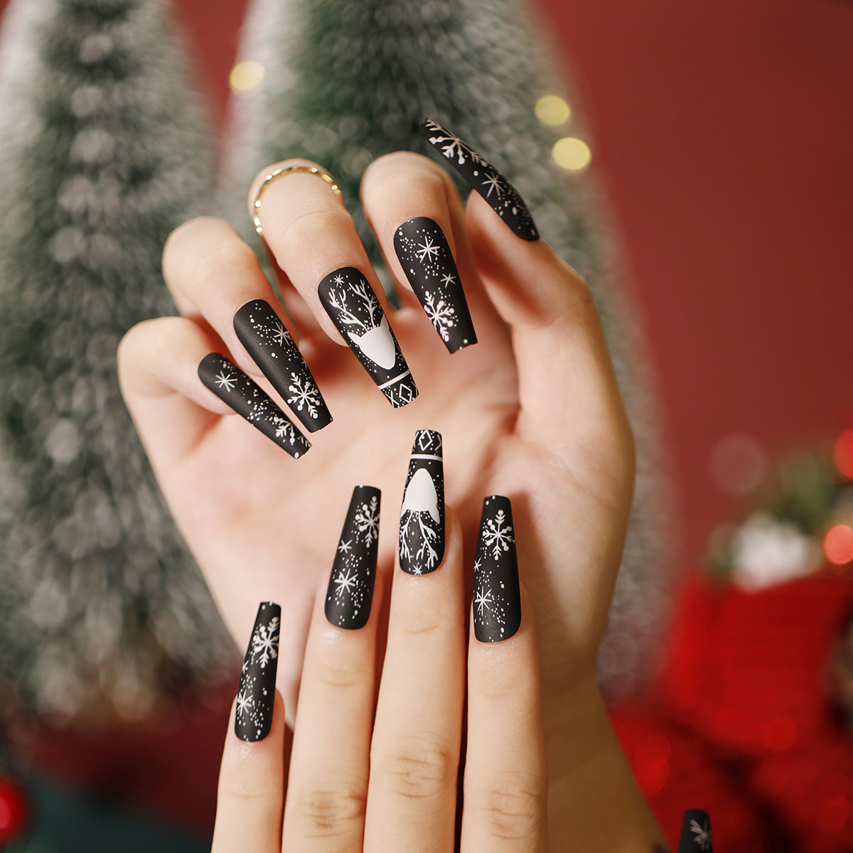 Christmas press on nails snowflake love snowman manicure short almond bow long nail wholesale|365nails