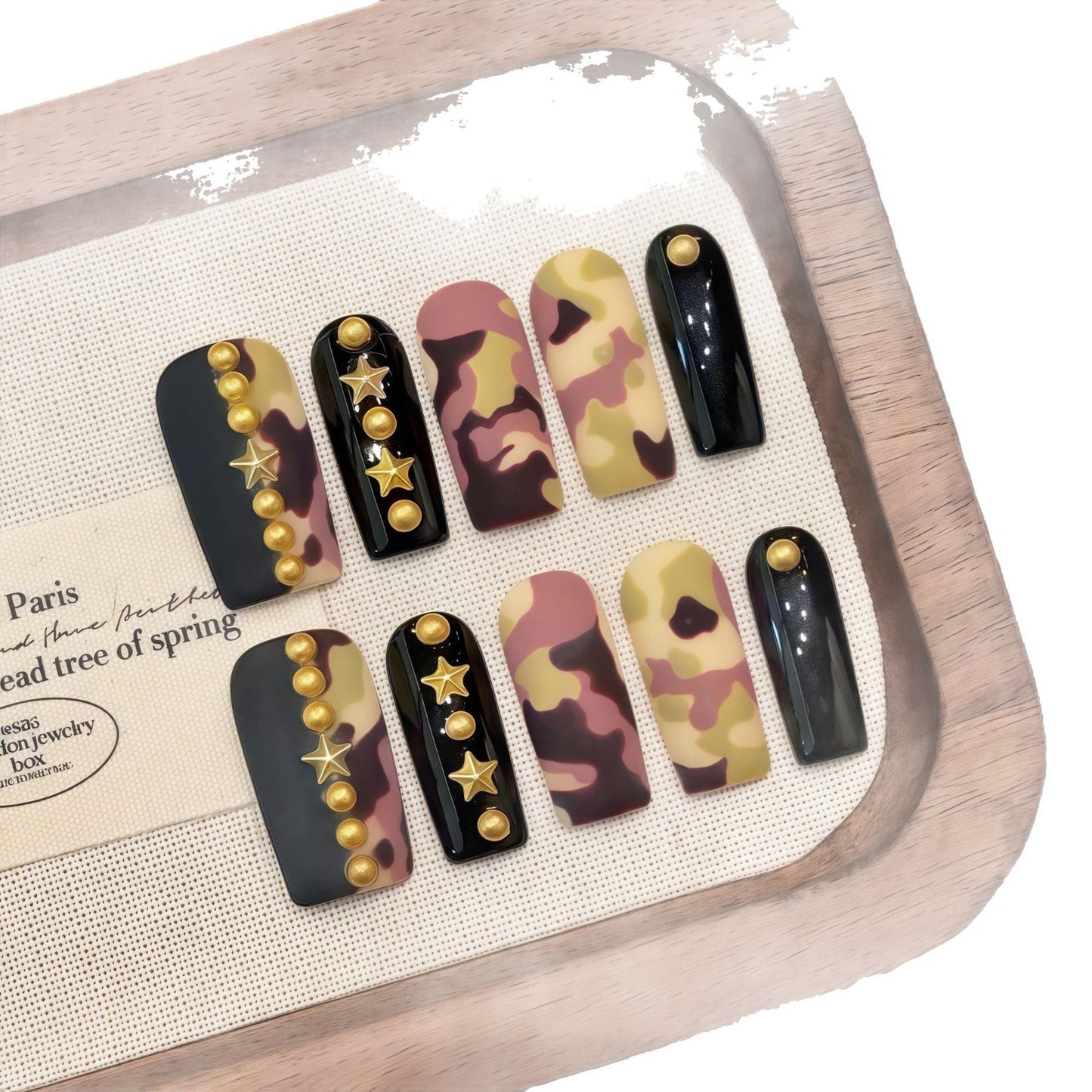Nail art, hot summer Chinese tropical rainforest camouflage five-pointed star press-on nails art removable | 365nails