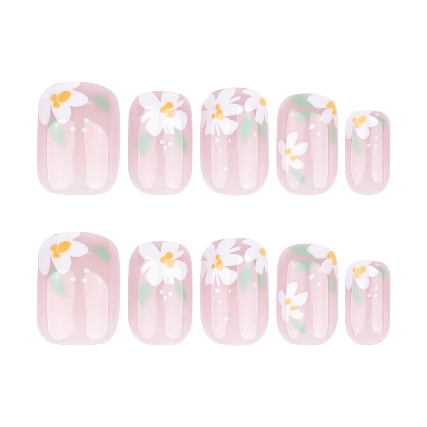 Novas unhas postiças para primavera e verão, unhas curtas quadradas, peça de unha usável, pequena flor fresca, peça de unha usável, produto acabado, atacado|365nails